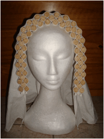 Goffered veil being starched in shape.JPG
